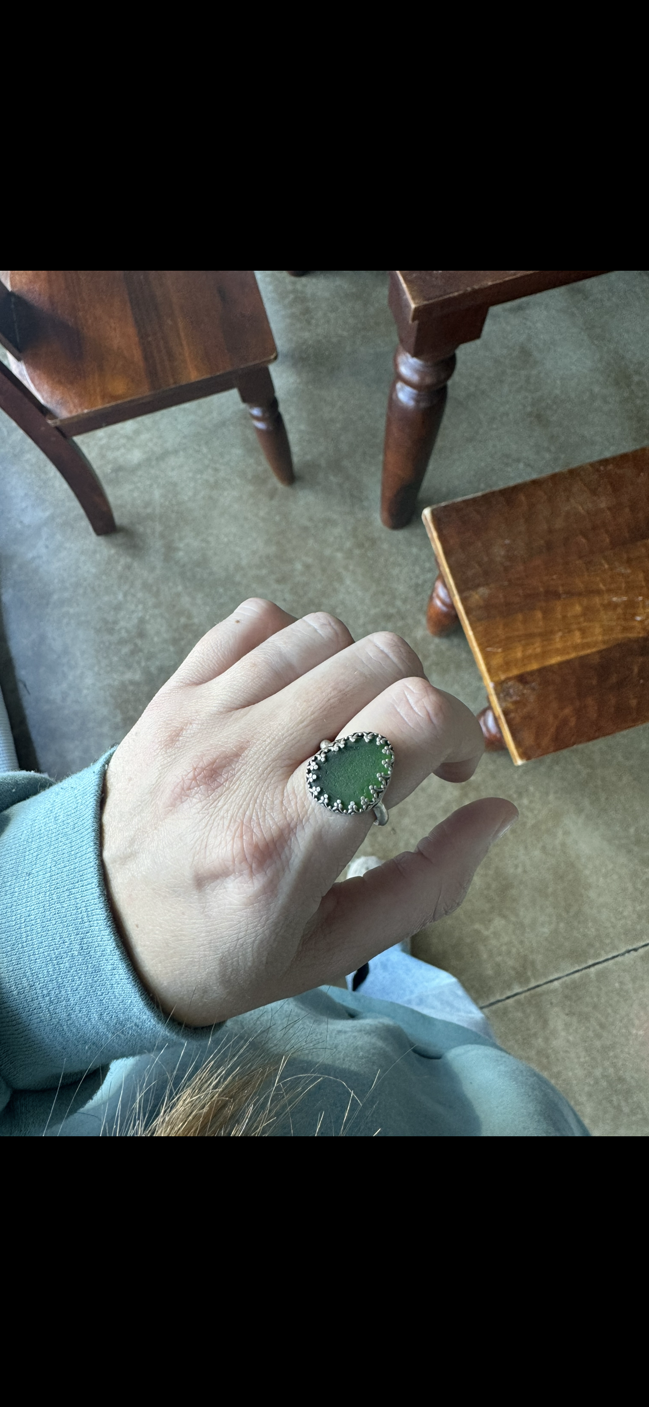 Green Sea Glass Ring size 7