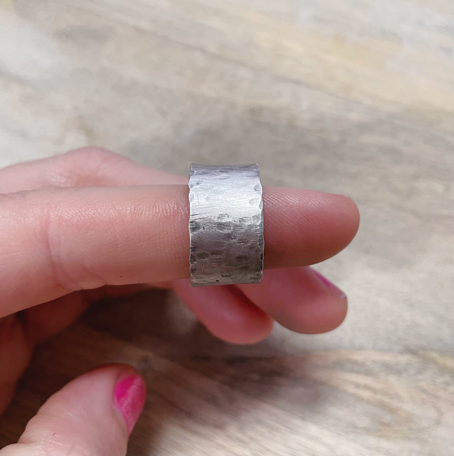 Turquoise Ring Wide Hammered Band