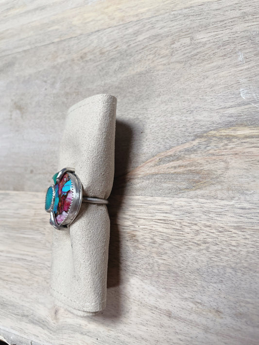 Pink Dahlia and Australian Opal Ring